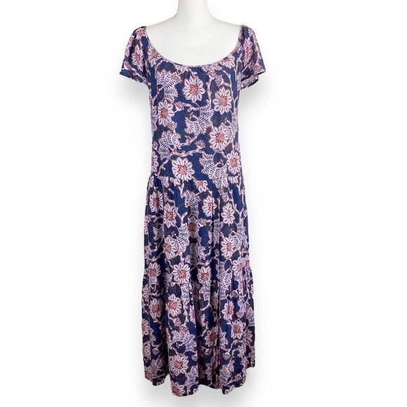 Knox Rose Womens Blue Pink Floral Tiered Maxi Dress Boho Romantic Cottagecore - Picture 1 of 11